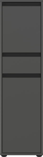 Moderner grauer Schrank mit drei Schubladen, Frontalansicht