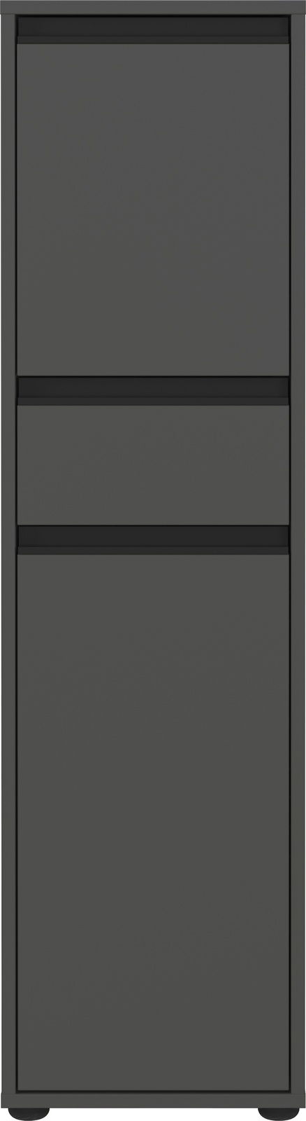 Moderner grauer Schrank mit drei Schubladen, Frontalansicht