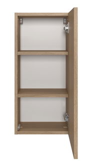 Geöffneter Hängeschrank aus Holz mit zwei Einlegeböden, frontale Ansicht