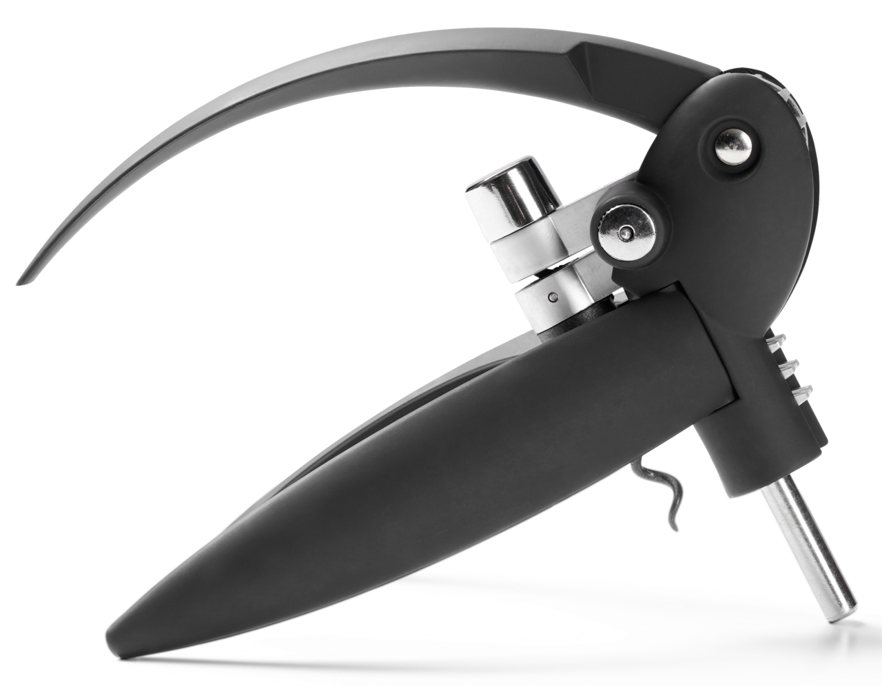 Hebelkorkenzieher mit Folienschneider, seitliche Perspektive