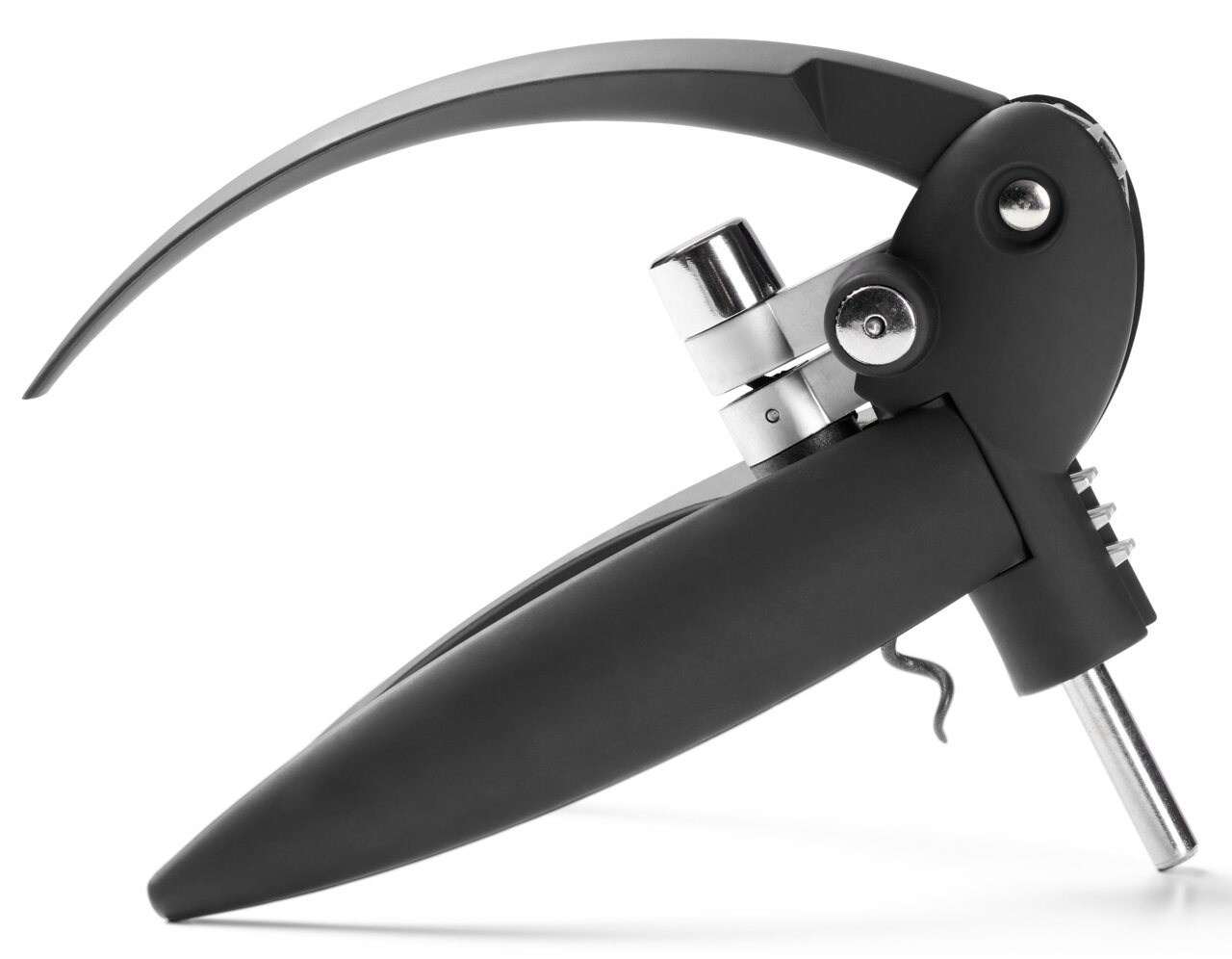 Hebelkorkenzieher mit Folienschneider, seitliche Perspektive