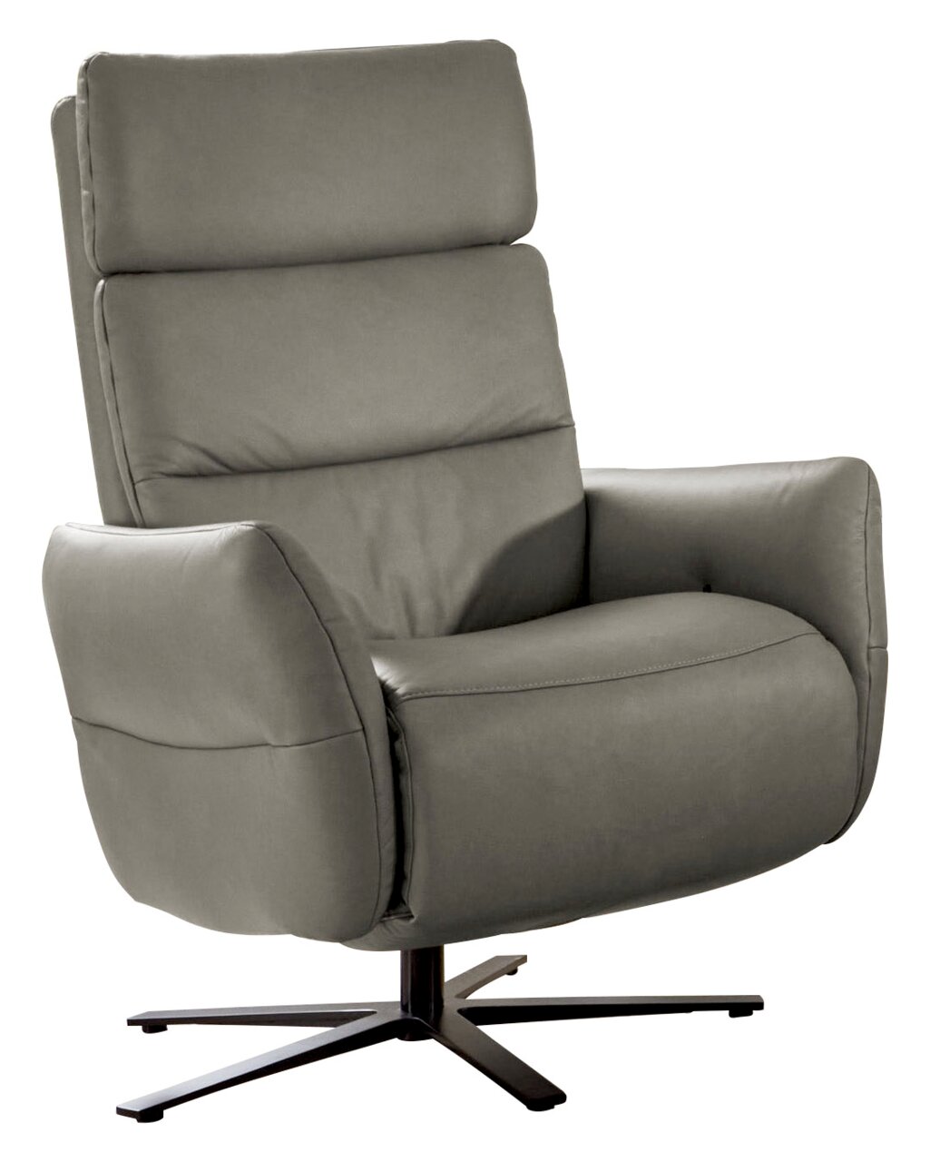 Moderne grijze tv-fauteuil met hoge rugleuning en draaivoet, zijaanzicht