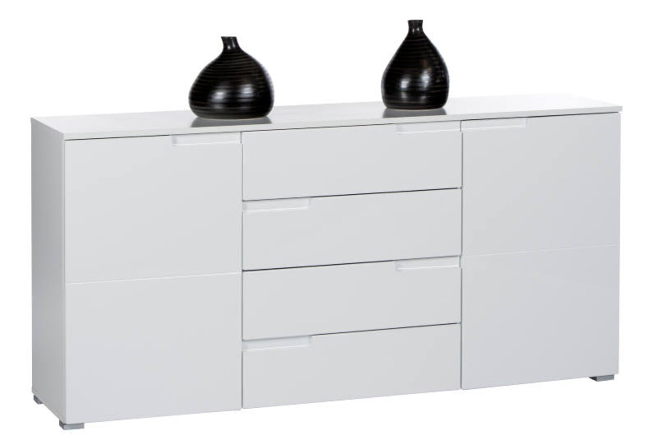 BOXXX Sideboard SILAS Weißes Sideboard mit zwei schwarzen Vasen, frontal betrachtet