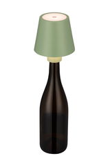 Akku-Tischleuchte auf einer Flasche, seitliche Perspektive