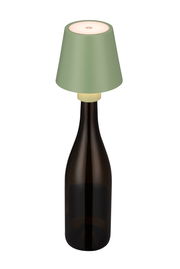 Akku-Tischleuchte auf einer Flasche, seitliche Perspektive