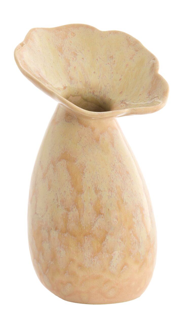 Light&Living Vase CULLA 24cm Keramikvase mit wellenförmigem Rand in beige-gelber Marmorierung, seitliche Perspektive