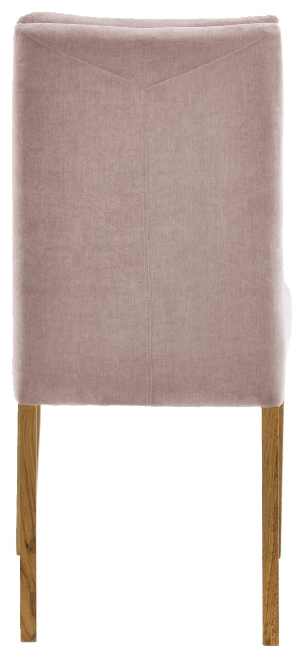 Rückansicht eines Cantus Stuhls NAOMI mit hellbraunem Stoffbezug und Holzbeinen