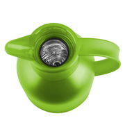 Isolierkanne SAMBA in hellgrün aus der Vogelperspektive, mit offenem Deckel und sichtbarem Innenraum.