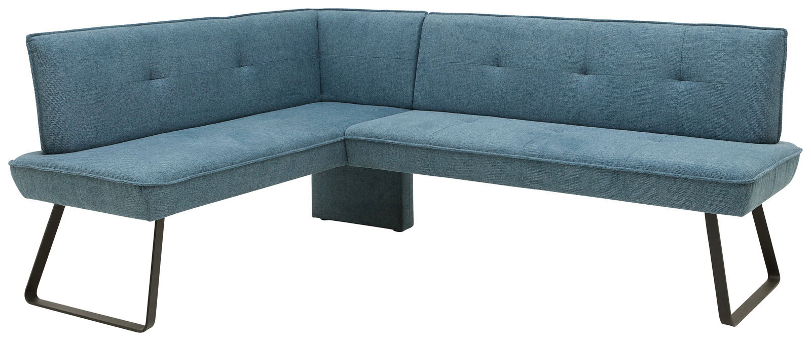 Dieter Knoll Eckbank PLAY Eckbank in blauer Stoffpolsterung mit schwarzem Metallgestell, seitliche Perspektive