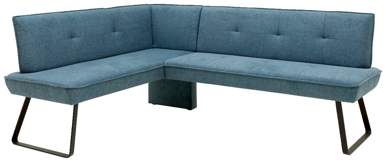 Dieter Knoll Eckbank PLAY Eckbank in blauer Stoffpolsterung mit schwarzem Metallgestell, seitliche Perspektive