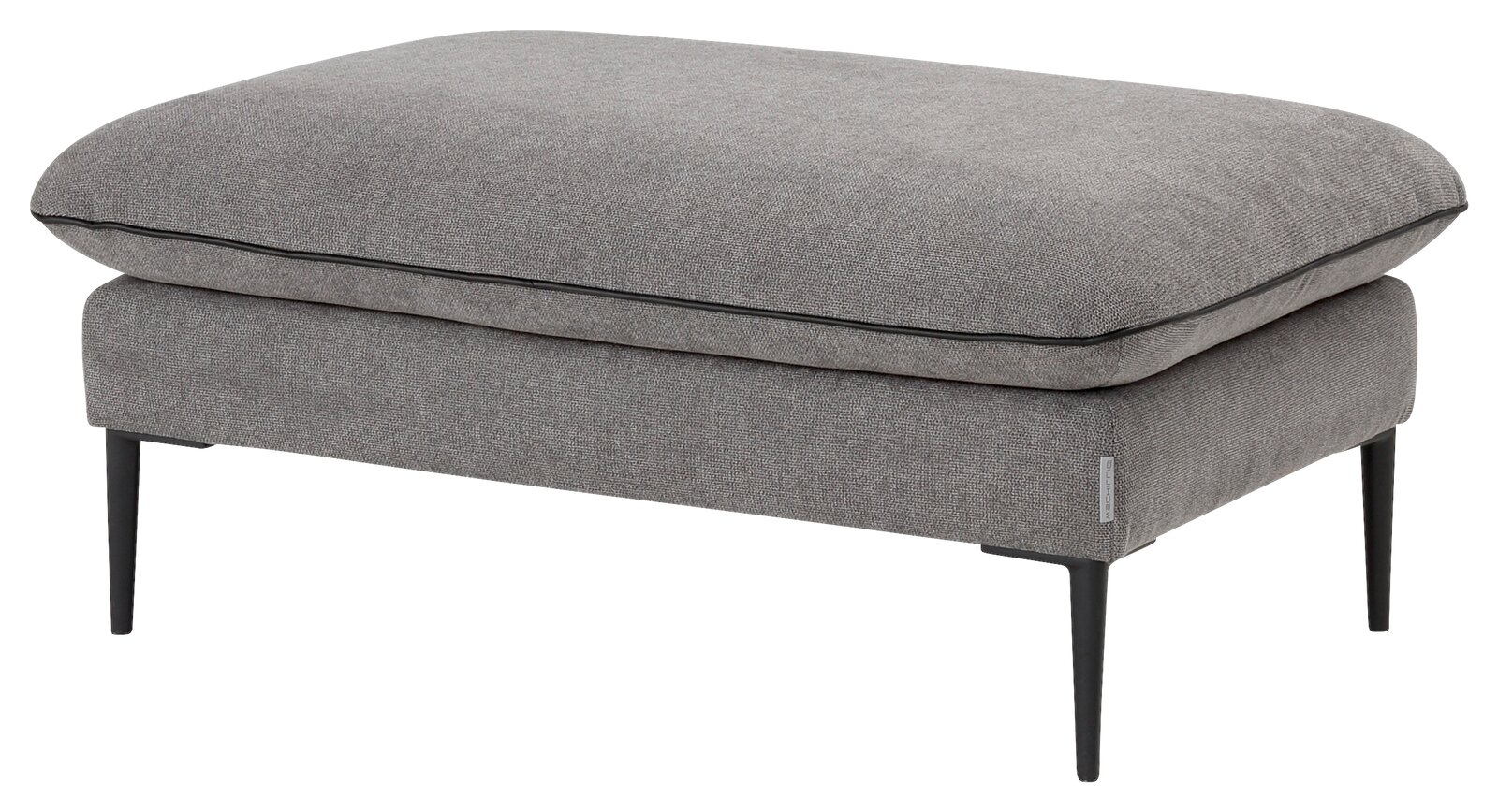 Großer grauer Hocker mit schwarzem Rand, seitliche Perspektive