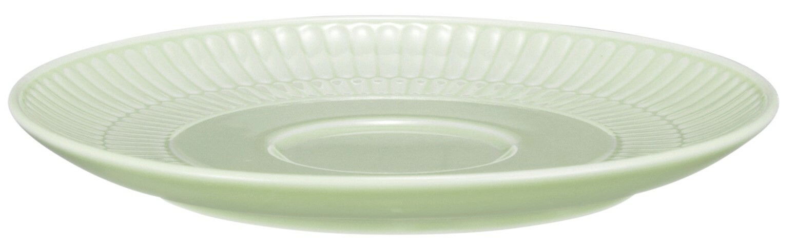 Große Kombi-Untertasse 16 cm in sanftem Grün mit geriffeltem Rand, seitliche Perspektive