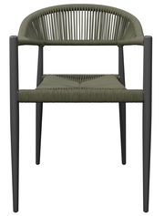 Moderner Stapelsessel mit geflochtenem Sitz und Rückenlehne, Vorderansicht