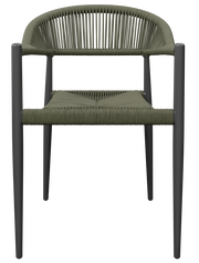 Moderner Stapelsessel mit geflochtenem Sitz und Rückenlehne, Vorderansicht