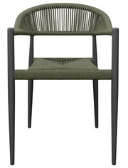 Moderner Stapelsessel mit geflochtenem Sitz und Rückenlehne, Vorderansicht