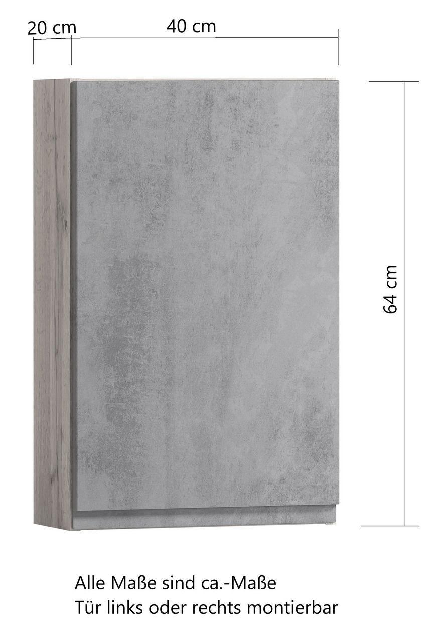 Hängeschrank in Betonoptik, Maße 40x20x64 cm, seitliche Perspektive
