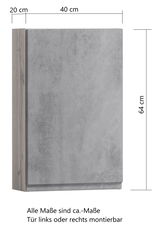 Hängeschrank in Betonoptik, Maße 40x20x64 cm, seitliche Perspektive