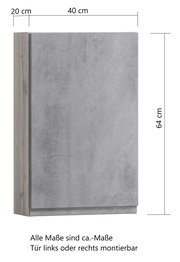 Hängeschrank in Betonoptik, Maße 40x20x64 cm, seitliche Perspektive