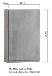 Hängeschrank in Betonoptik, Maße 40x20x64 cm, seitliche Perspektive