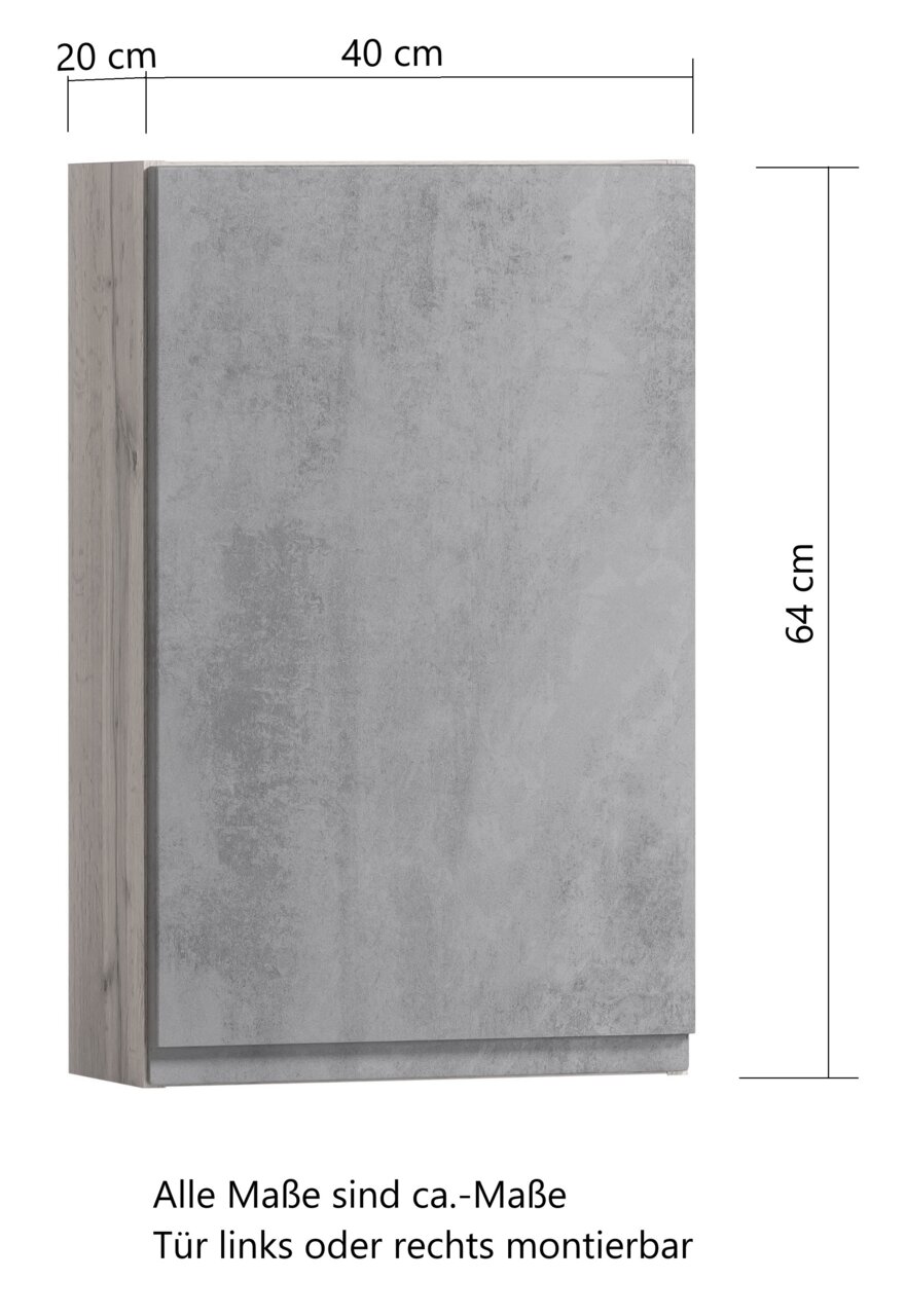 Hängeschrank in Betonoptik, Maße 40x20x64 cm, seitliche Perspektive