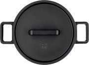 Draufsicht auf einen schwarzen WMF Flavour Bräter mit zwei Griffen und einem Deckel.