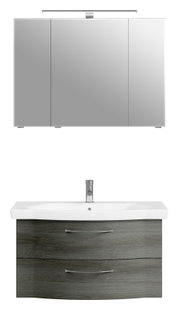 Moderner Badblock mit Spiegelschrank und Waschbecken, Frontalansicht