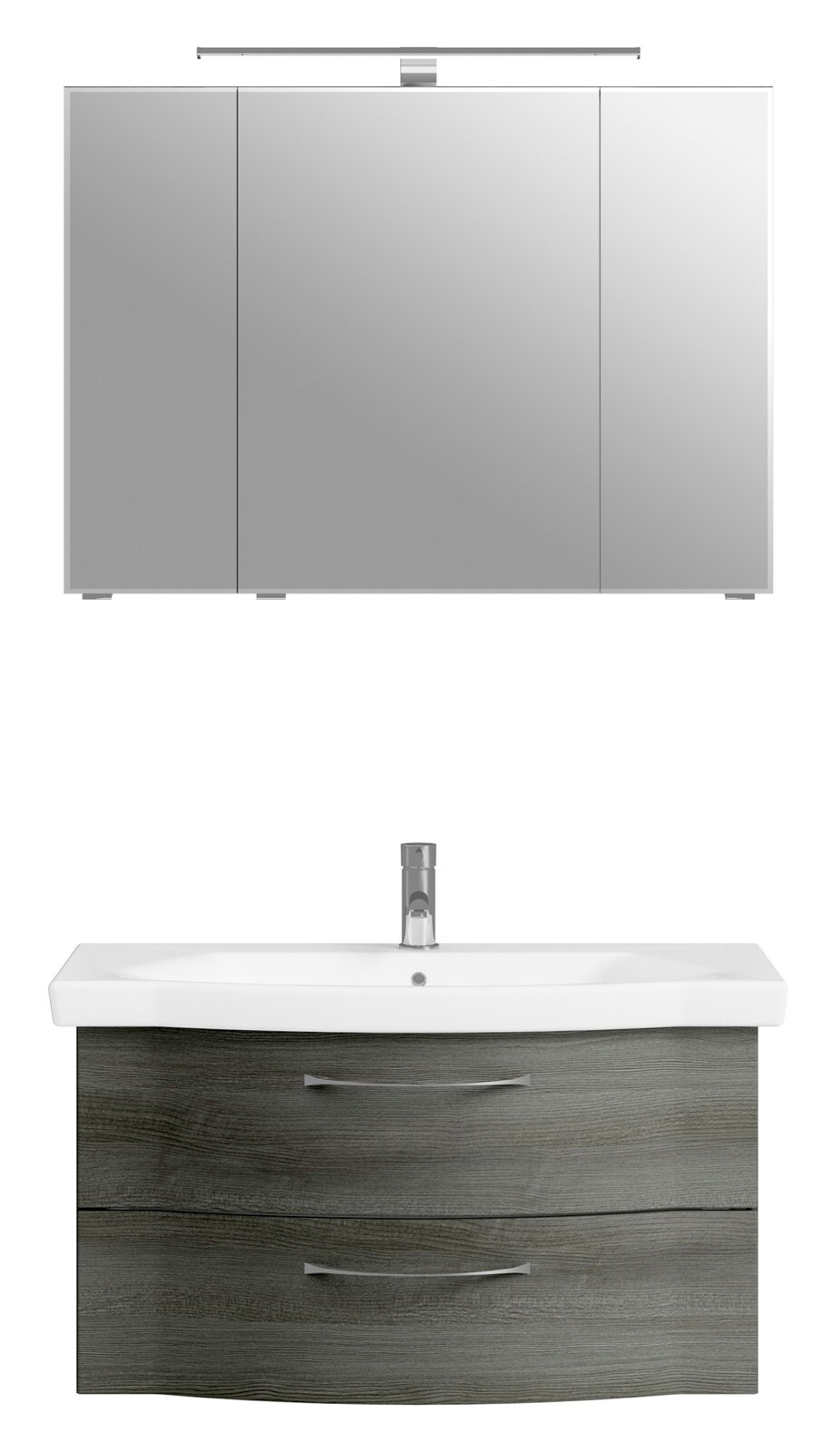 Moderner Badblock mit Spiegelschrank und Waschbecken, Frontalansicht
