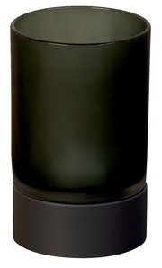 Akku-Windlicht in zylindrischer Form mit mattem, dunklem Glas, seitliche Perspektive