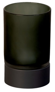 Akku-Windlicht in zylindrischer Form mit mattem, dunklem Glas, seitliche Perspektive