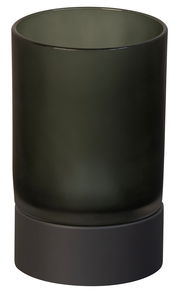 Akku-Windlicht in zylindrischer Form mit mattem, dunklem Glas, seitliche Perspektive