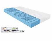 Wendematratze H2 140 x 200 cm mit blauer und weißer Oberfläche, seitliche Perspektive