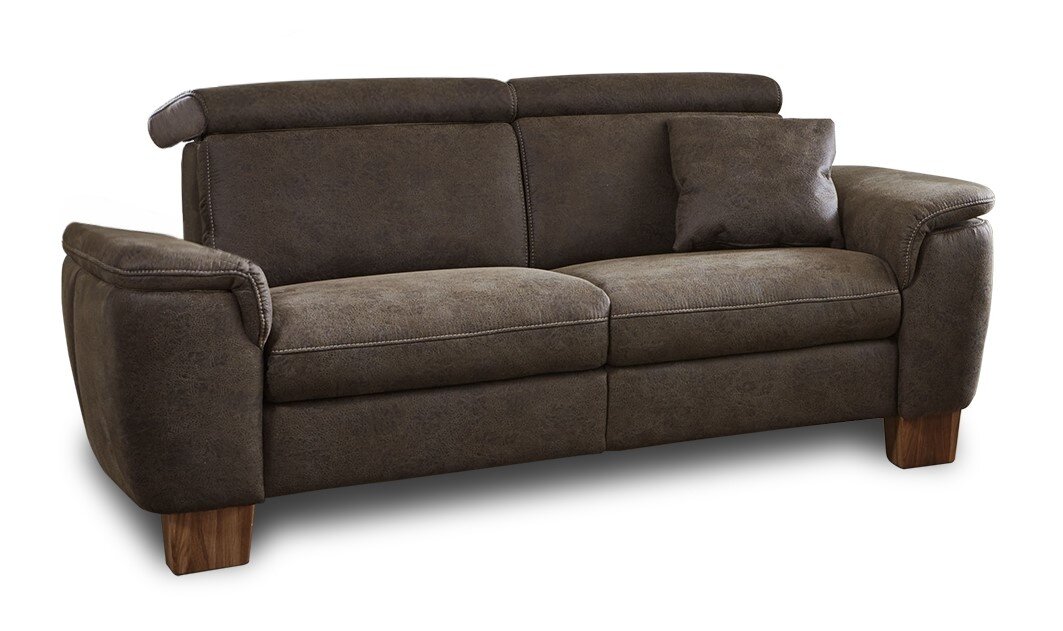 Cantus Sofa 2,5er NEMO SYSTEM Braunes 2,5-Sitzer-Sofa mit Holzfüßen und Kissen, seitliche Perspektive