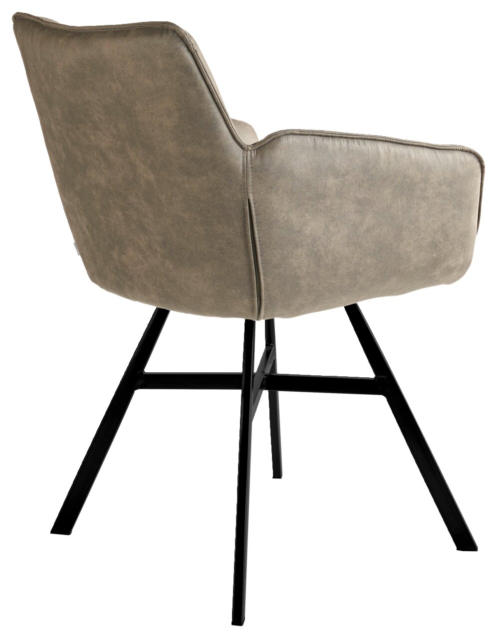 Achterkant van een fauteuil uit de FRISCO-serie van Musterring, met een zwart metalen frame en beige bekleding.