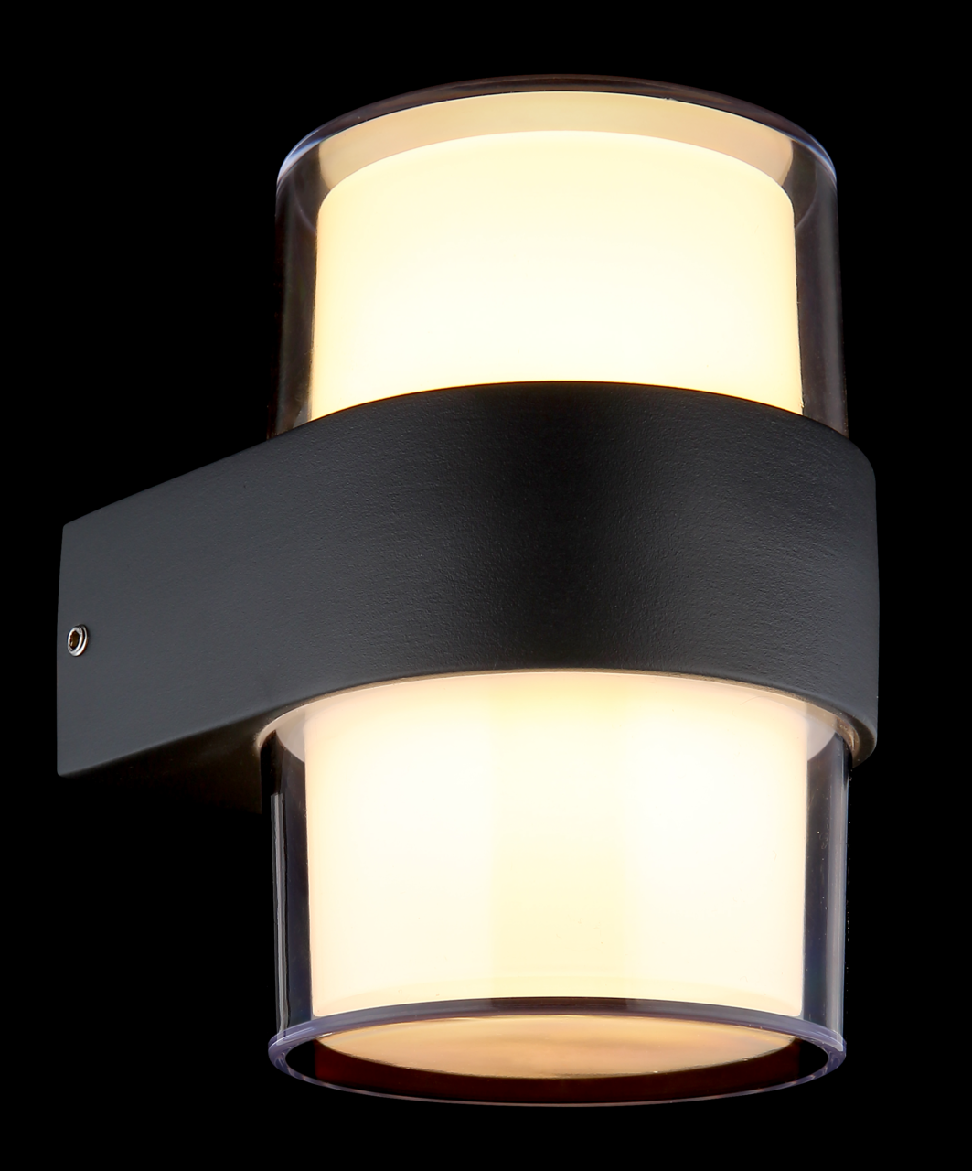 LED-Außenwandleuchte mit zylindrischem Design, seitliche Perspektive