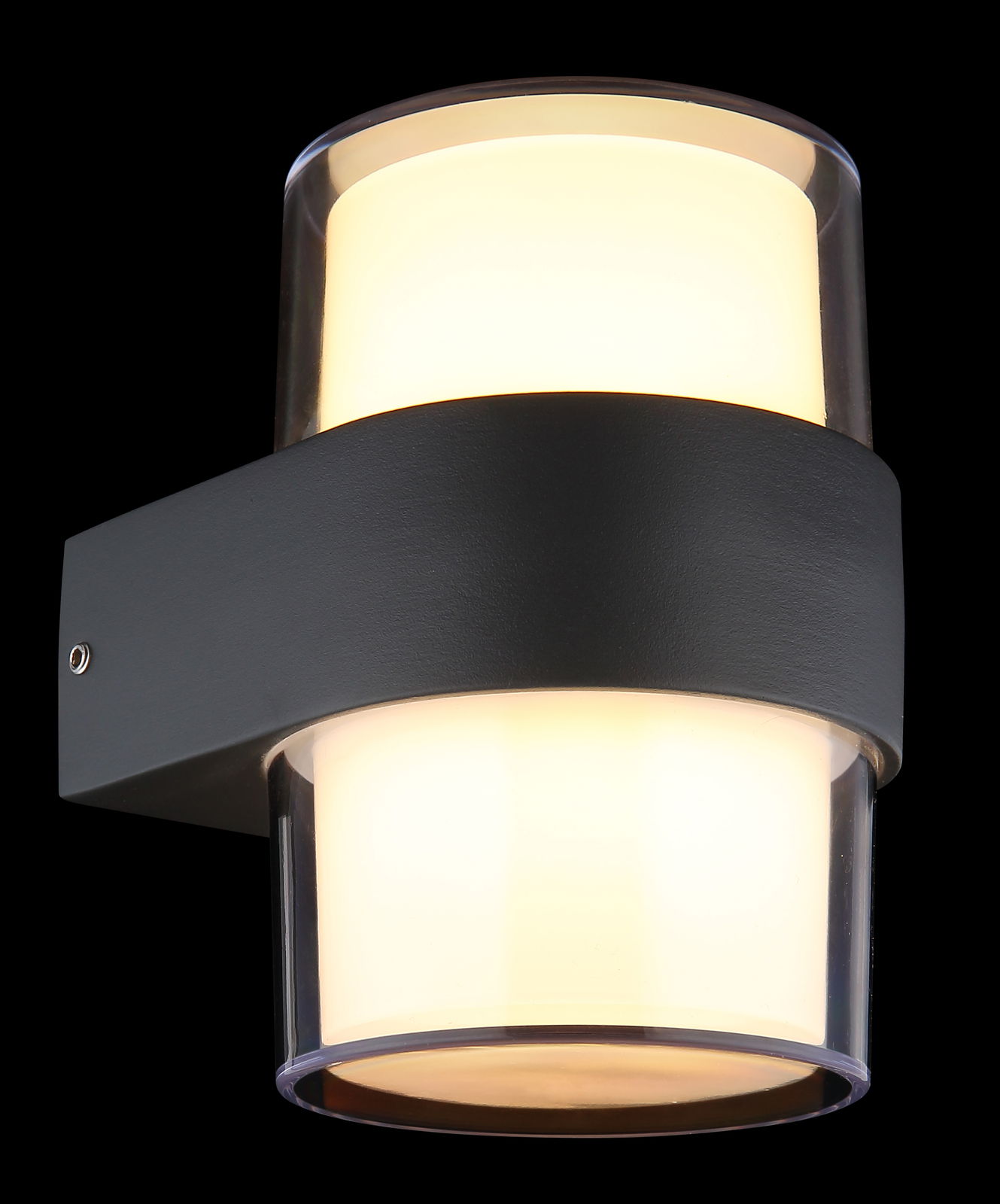 LED-Außenwandleuchte mit zylindrischem Design, seitliche Perspektive