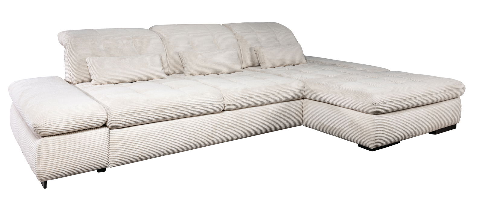 Beige Ecksofa mit Rillenstruktur, Ansicht von vorne links