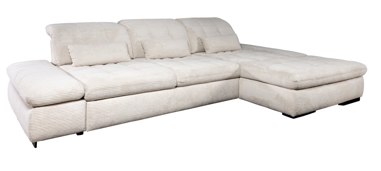 Beige Ecksofa mit Rillenstruktur, Ansicht von vorne links