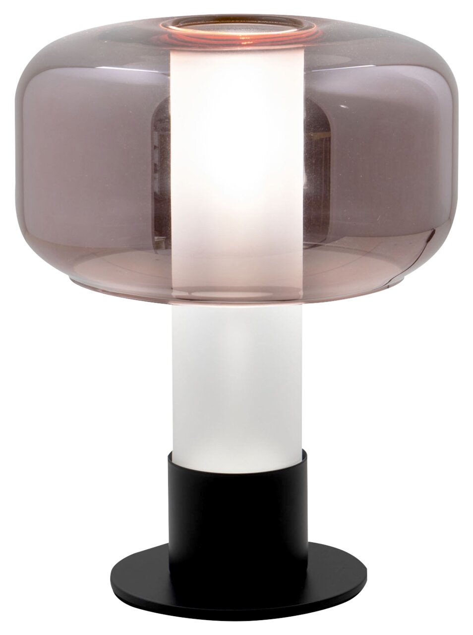 Fabas Luce Tischleuchte FLICK Moderne Tischleuchte mit rauchgrauem Glas und schwarzem Sockel, seitliche Perspektive