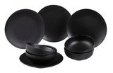 Schwarzes 8-teiliges Dinner-Set Caviar in einer frontalen Ansicht, bestehend aus Tellern und Schalen.