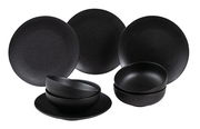 Schwarzes 8-teiliges Dinner-Set Caviar in einer frontalen Ansicht, bestehend aus Tellern und Schalen.