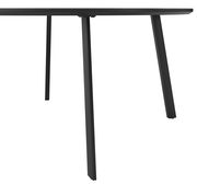 Moderner schwarzer Gartentisch mit schrägen Beinen, seitliche Perspektive