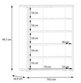 Schuhschrank niedrig mit vier Regalböden, Maße 99,1 cm Höhe, 74,5 cm Breite, 34,9 cm Tiefe, Frontansicht