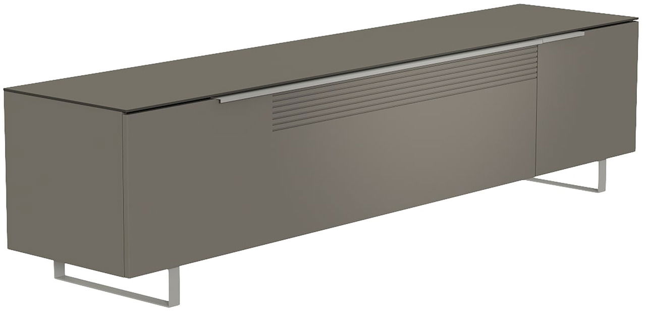 Modernes XL TV-Lowboard in grauer Farbe, seitliche Perspektive