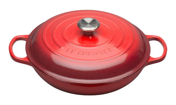 Roter Gourmet Profitopf 30cm mit Deckel, seitliche Perspektive