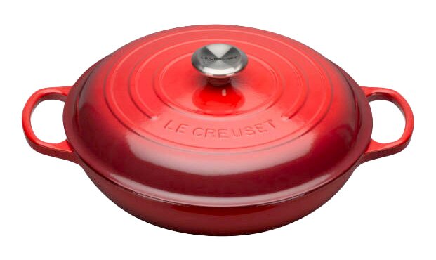 Roter Gourmet Profitopf 30cm mit Deckel, seitliche Perspektive