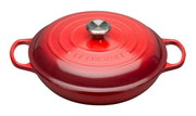 Roter Gourmet Profitopf 30cm mit Deckel, seitliche Perspektive