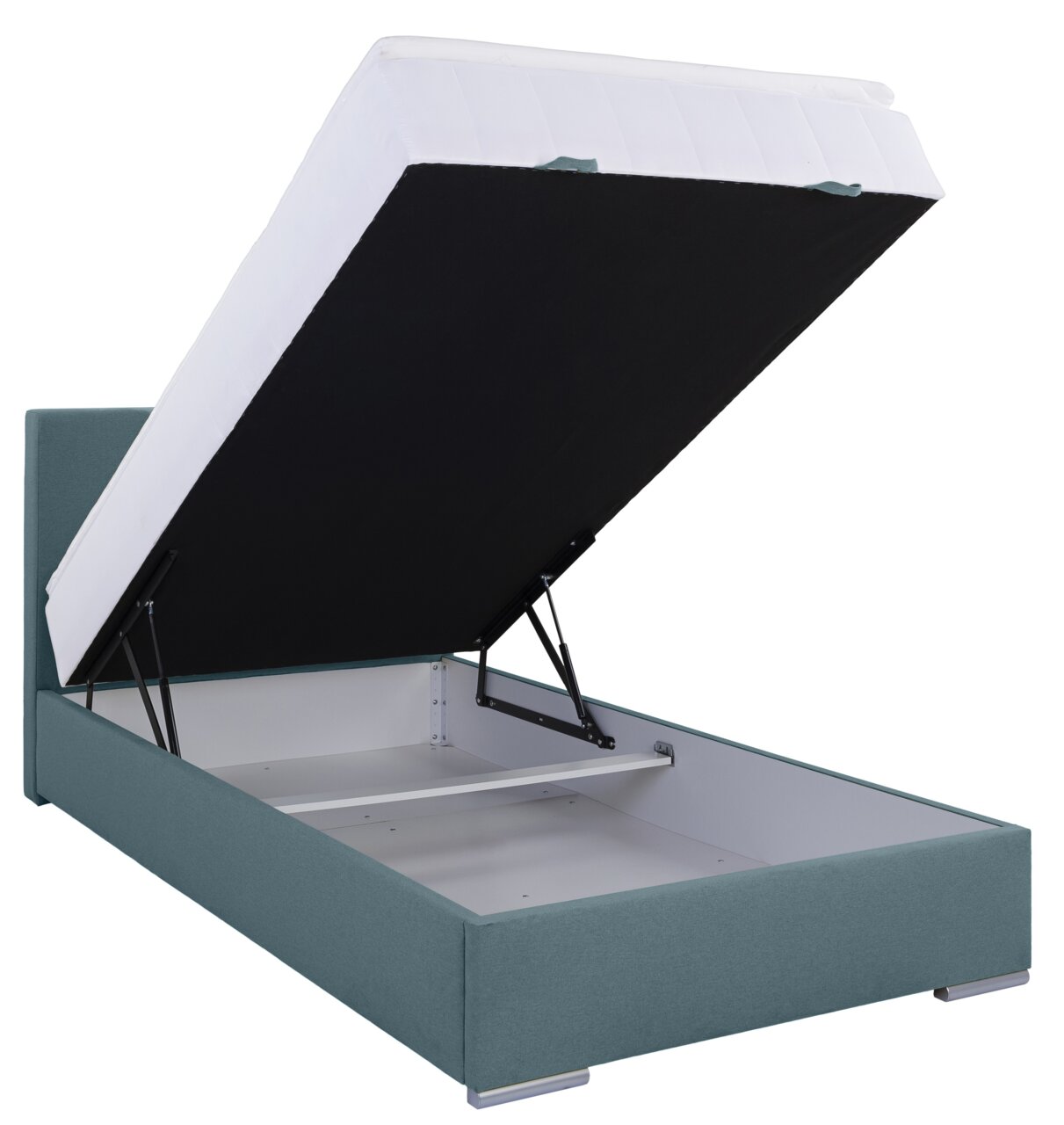Boxbed 120 met geopende opbergruimte, zijaanzicht