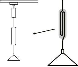 Illustration einer Kabelhülle, die an einem hängenden Kabel befestigt ist, seitliche Perspektive.