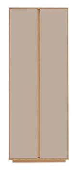 Frontansicht eines modernen Garderobenschranks mit zwei Türen in Holzoptik.