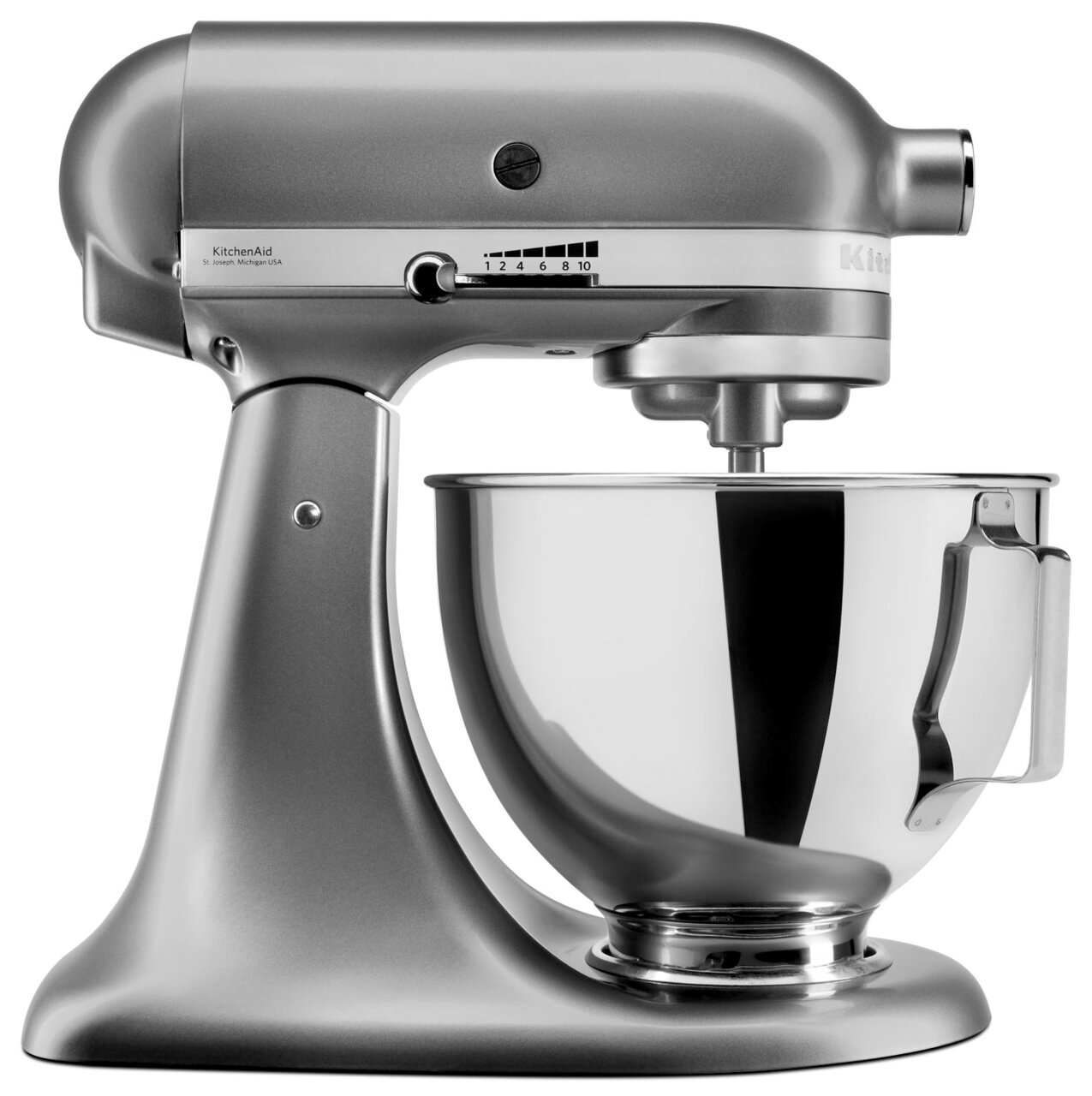 Silberne Küchenmaschine 4,3l in Seitenansicht
